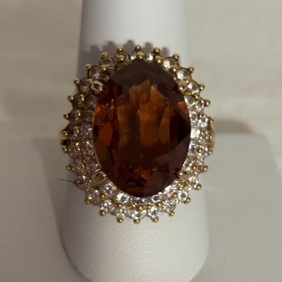 Jewelry - Beautiful Brown Color Ring with Crystals in Gold Tone Setting - size 9.5